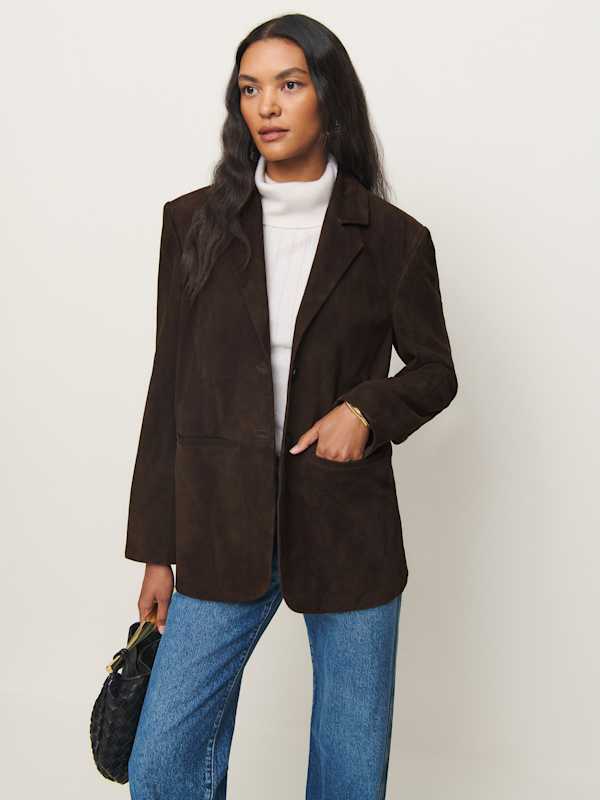 Veda Leon Oversized Blazer - Mole Suede